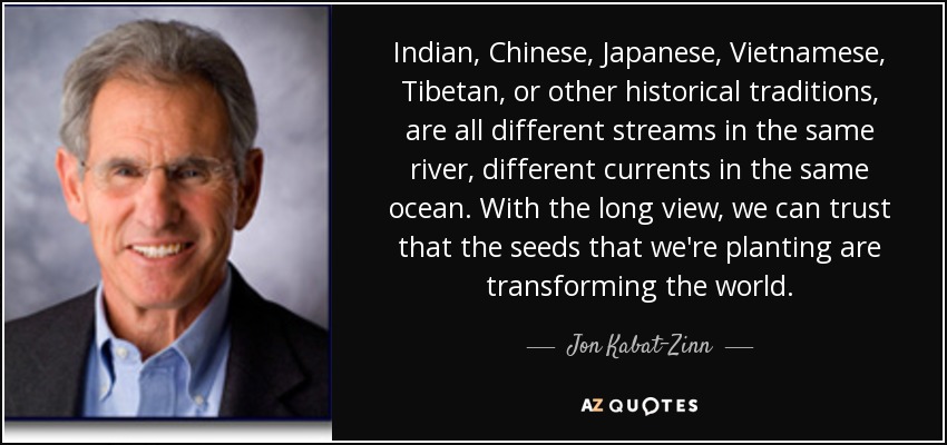 Indian, Chinese, Japanese, Vietnamese, Tibetan, or other historical traditions, are all different streams in the same river, different currents in the same ocean. With the long view, we can trust that the seeds that we're planting are transforming the world. - Jon Kabat-Zinn