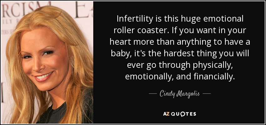 Infertility is this huge emotional roller coaster. If you want in your heart more than anything to have a baby, it's the hardest thing you will ever go through physically, emotionally, and financially. - Cindy Margolis