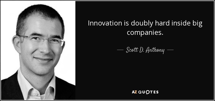 Innovation is doubly hard inside big companies. - Scott D. Anthony
