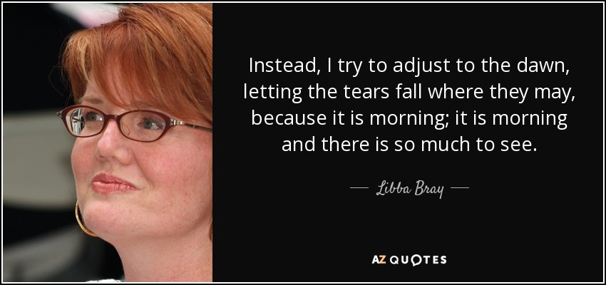 Instead, I try to adjust to the dawn, letting the tears fall where they may, because it is morning; it is morning and there is so much to see. - Libba Bray