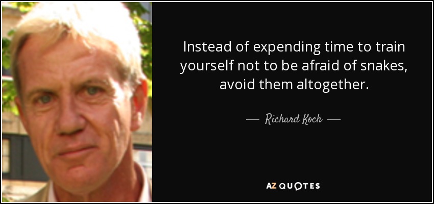 Instead of expending time to train yourself not to be afraid of snakes, avoid them altogether. - Richard Koch