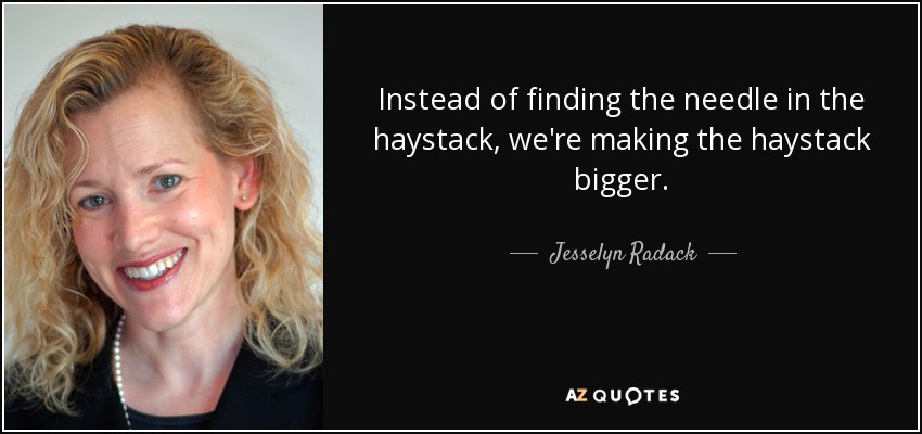 Instead of finding the needle in the haystack, we're making the haystack bigger. - Jesselyn Radack