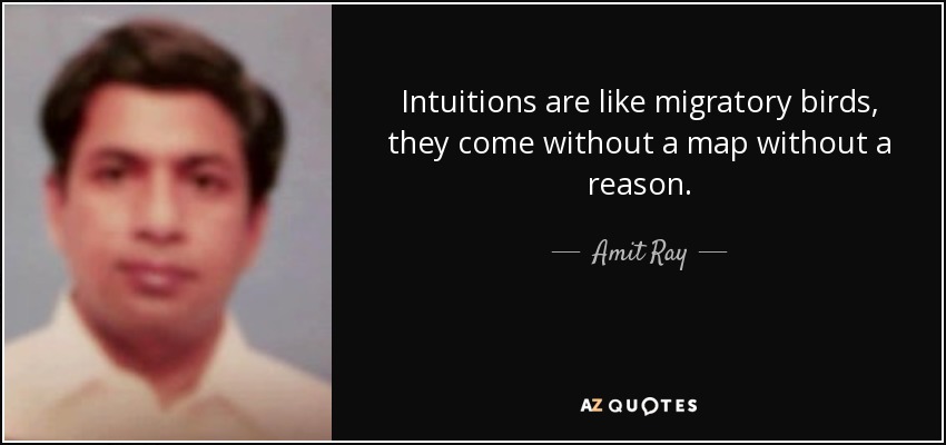 Intuitions are like migratory birds, they come without a map without a reason. - Amit Ray