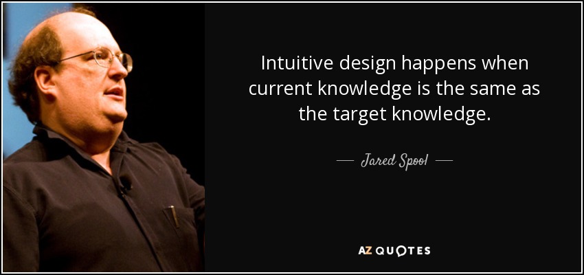 Intuitive design happens when current knowledge is the same as the target knowledge. - Jared Spool