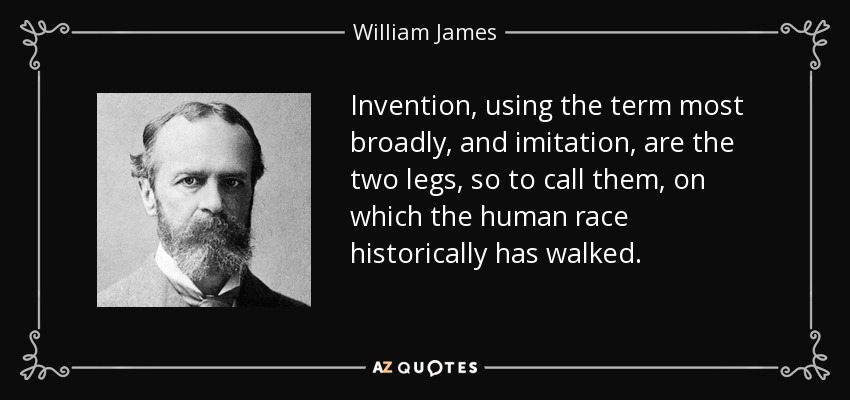 Invention, using the term most broadly, and imitation, are the two legs, so to call them, on which the human race historically has walked. - William James