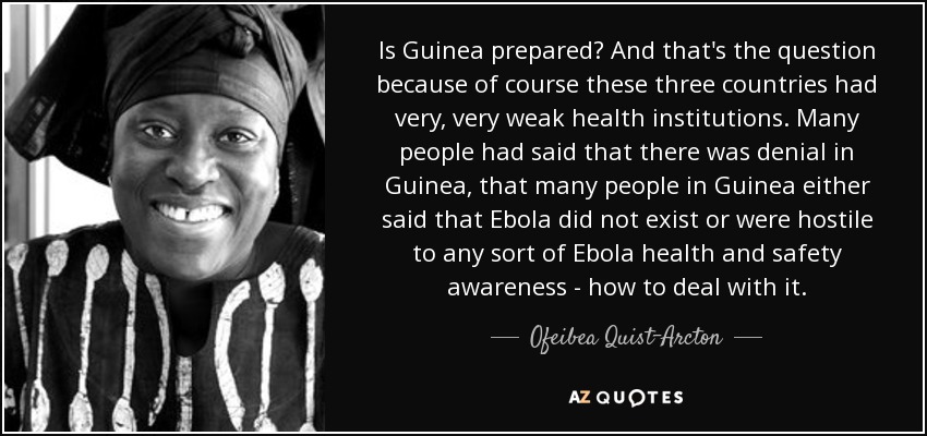 Is Guinea prepared? And that's the question because of course these three countries had very, very weak health institutions. Many people had said that there was denial in Guinea, that many people in Guinea either said that Ebola did not exist or were hostile to any sort of Ebola health and safety awareness - how to deal with it. - Ofeibea Quist-Arcton