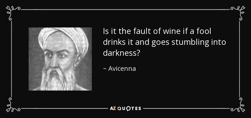 Is it the fault of wine if a fool drinks it and goes stumbling into darkness? - Avicenna