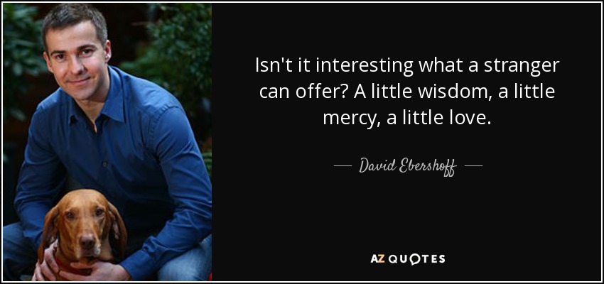Isn't it interesting what a stranger can offer? A little wisdom, a little mercy, a little love. - David Ebershoff