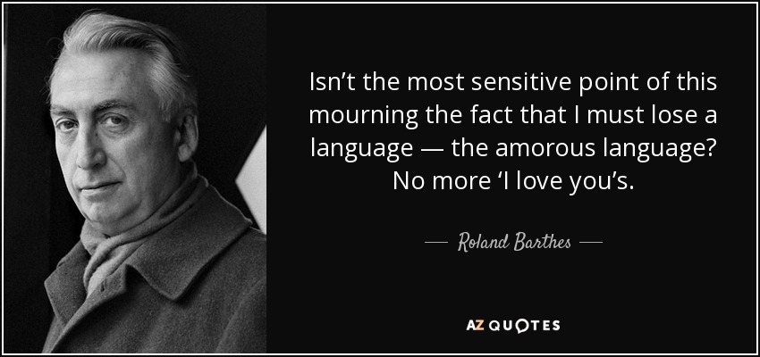 Isn’t the most sensitive point of this mourning the fact that I must lose a language — the amorous language? No more ‘I love you’s. - Roland Barthes