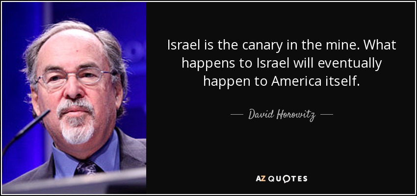 Israel is the canary in the mine. What happens to Israel will eventually happen to America itself. - David Horowitz