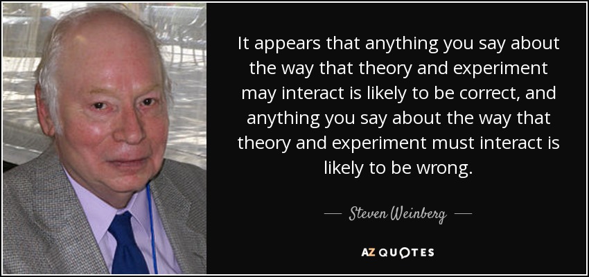 It appears that anything you say about the way that theory and experiment may interact is likely to be correct, and anything you say about the way that theory and experiment must interact is likely to be wrong. - Steven Weinberg