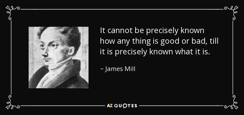 It cannot be precisely known how any thing is good or bad, till it is precisely known what it is. - James Mill