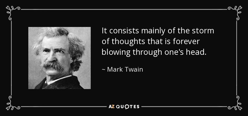 It consists mainly of the storm of thoughts that is forever blowing through one's head. - Mark Twain