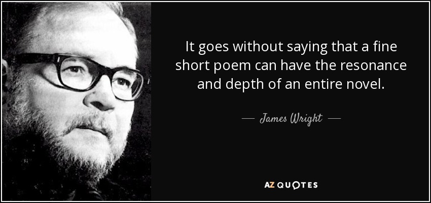 It goes without saying that a fine short poem can have the resonance and depth of an entire novel. - James Wright