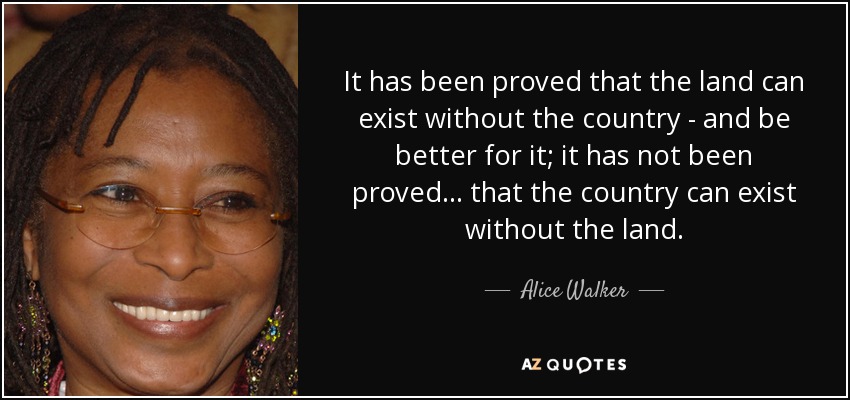It has been proved that the land can exist without the country - and be better for it; it has not been proved ... that the country can exist without the land. - Alice Walker