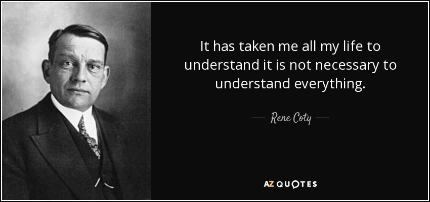 It has taken me all my life to understand it is not necessary to understand everything. - Rene Coty