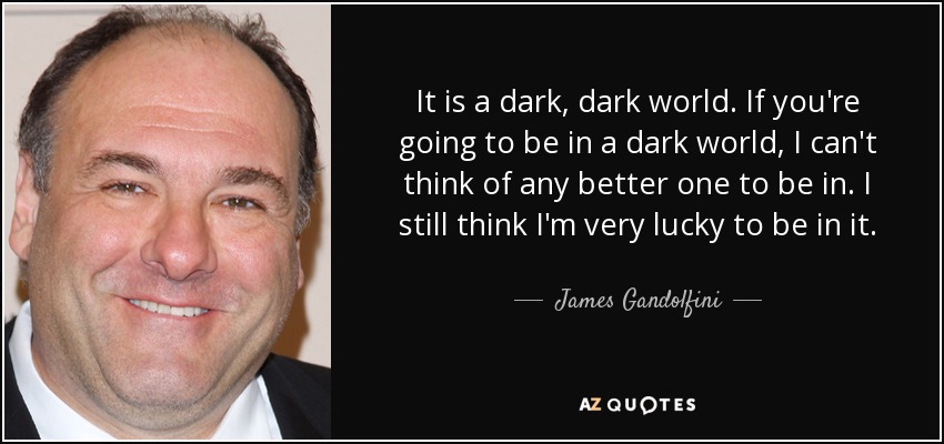 It is a dark, dark world. If you're going to be in a dark world, I can't think of any better one to be in. I still think I'm very lucky to be in it. - James Gandolfini