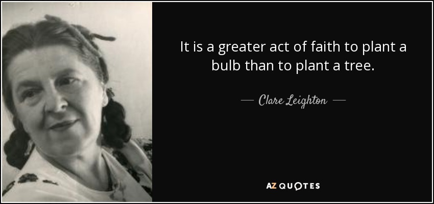 It is a greater act of faith to plant a bulb than to plant a tree. - Clare Leighton