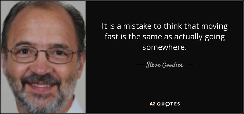 It is a mistake to think that moving fast is the same as actually going somewhere. - Steve Goodier