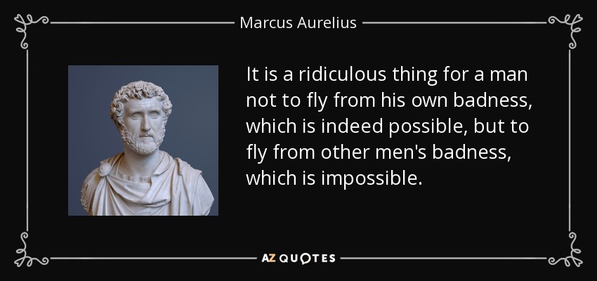 It is a ridiculous thing for a man not to fly from his own badness, which is indeed possible, but to fly from other men's badness, which is impossible. - Marcus Aurelius