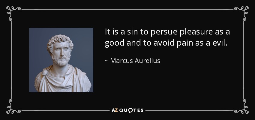 It is a sin to persue pleasure as a good and to avoid pain as a evil. - Marcus Aurelius