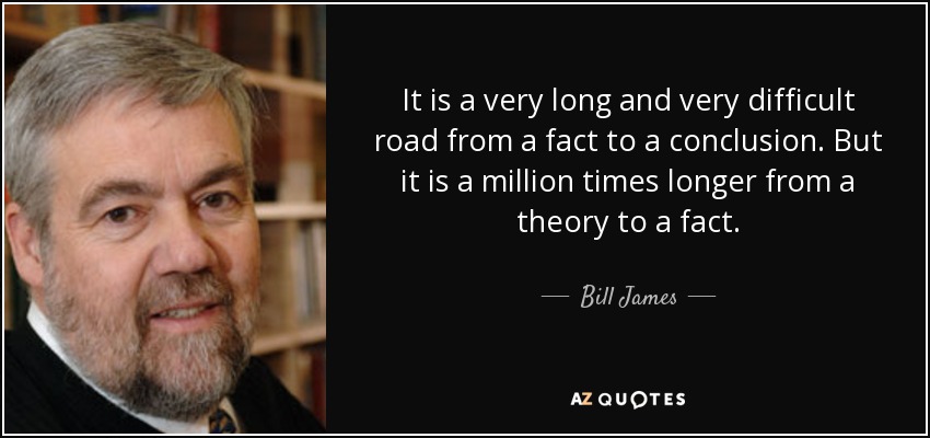 It is a very long and very difficult road from a fact to a conclusion. But it is a million times longer from a theory to a fact. - Bill James