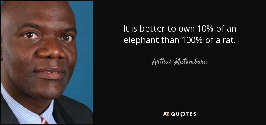 It is better to own 10% of an elephant than 100% of a rat. - Arthur Mutambara