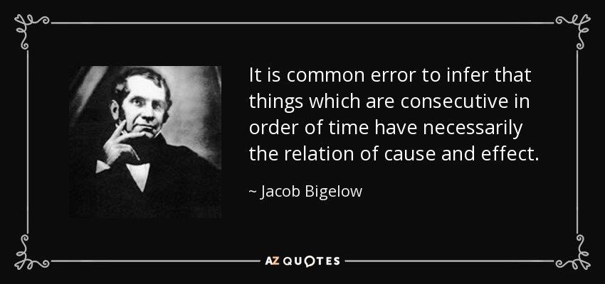 It is common error to infer that things which are consecutive in order of time have necessarily the relation of cause and effect. - Jacob Bigelow