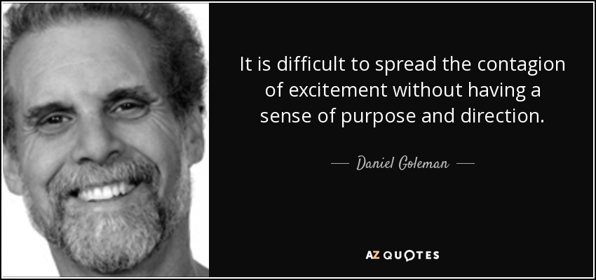 It is difficult to spread the contagion of excitement without having a sense of purpose and direction. - Daniel Goleman
