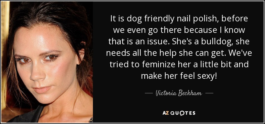 It is dog friendly nail polish, before we even go there because I know that is an issue. She's a bulldog, she needs all the help she can get. We've tried to feminize her a little bit and make her feel sexy! - Victoria Beckham