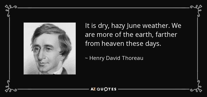 It is dry, hazy June weather. We are more of the earth, farther from heaven these days. - Henry David Thoreau