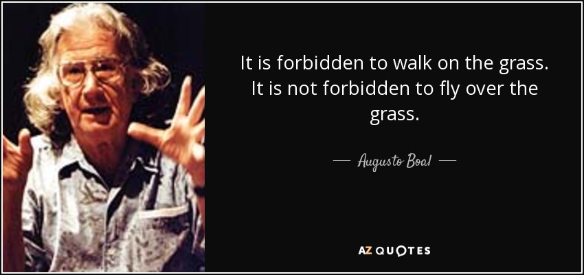 It is forbidden to walk on the grass. It is not forbidden to fly over the grass. - Augusto Boal