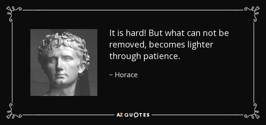 It is hard! But what can not be removed, becomes lighter through patience. - Horace