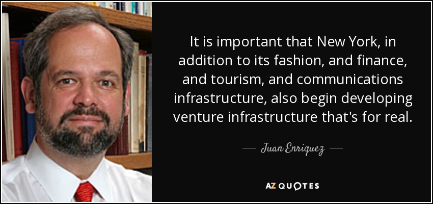It is important that New York, in addition to its fashion, and finance, and tourism, and communications infrastructure, also begin developing venture infrastructure that's for real. - Juan Enriquez