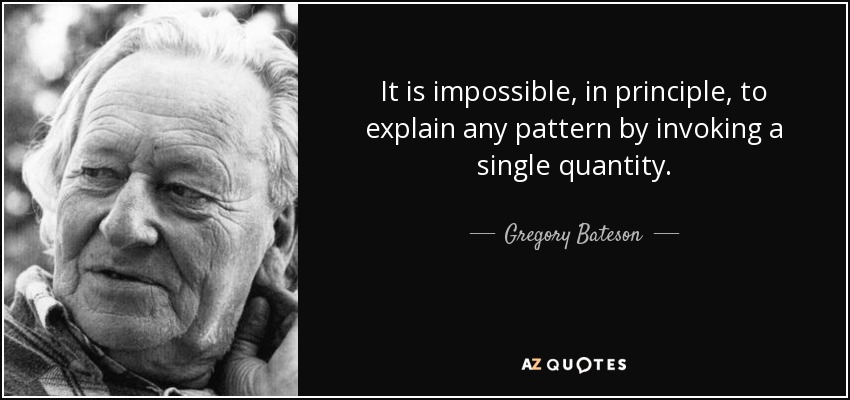 It is impossible, in principle, to explain any pattern by invoking a single quantity. - Gregory Bateson