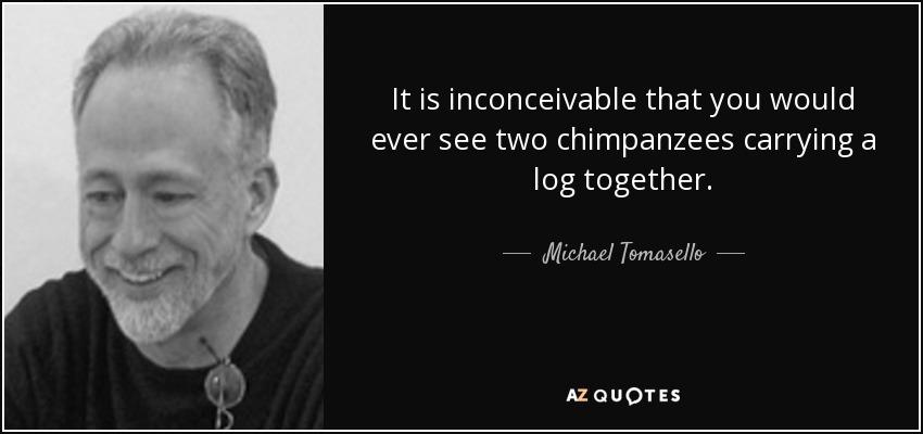 It is inconceivable that you would ever see two chimpanzees carrying a log together. - Michael Tomasello