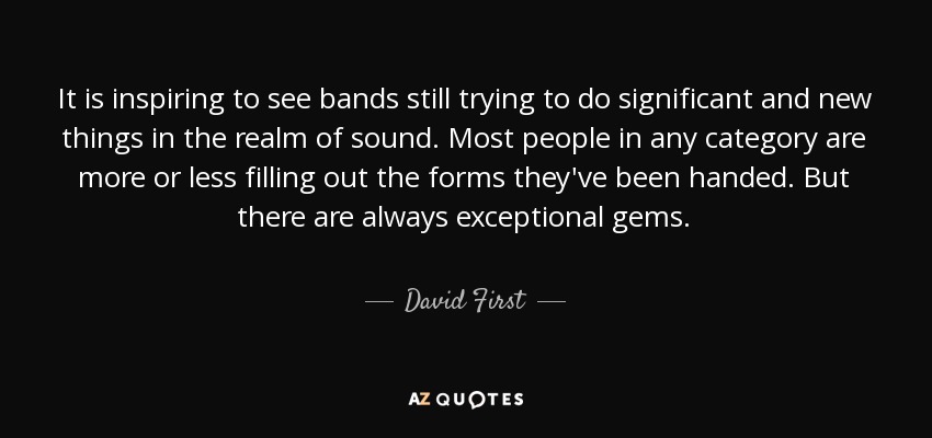 It is inspiring to see bands still trying to do significant and new things in the realm of sound. Most people in any category are more or less filling out the forms they've been handed. But there are always exceptional gems. - David First