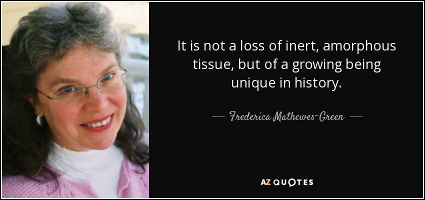 It is not a loss of inert, amorphous tissue, but of a growing being unique in history. - Frederica Mathewes-Green