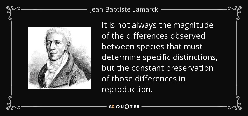 It is not always the magnitude of the differences observed between species that must determine specific distinctions, but the constant preservation of those differences in reproduction. - Jean-Baptiste Lamarck