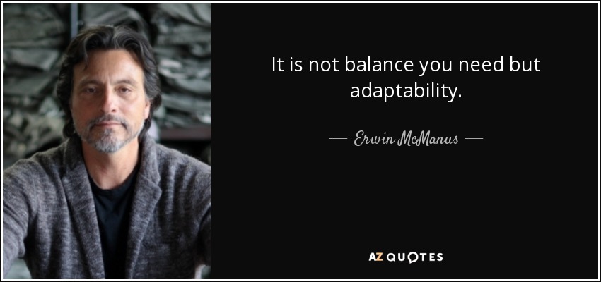 It is not balance you need but adaptability. - Erwin McManus