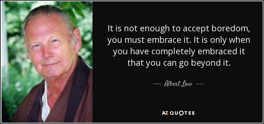 It is not enough to accept boredom, you must embrace it. It is only when you have completely embraced it that you can go beyond it. - Albert Low