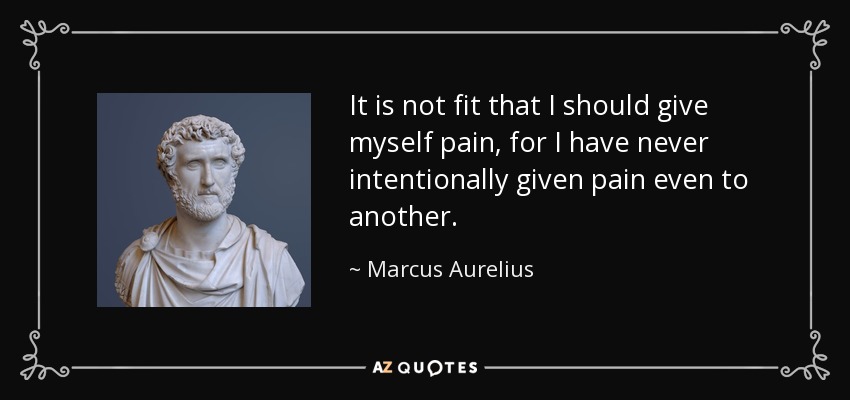 It is not fit that I should give myself pain, for I have never intentionally given pain even to another. - Marcus Aurelius