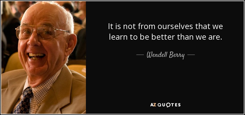 It is not from ourselves that we learn to be better than we are. - Wendell Berry