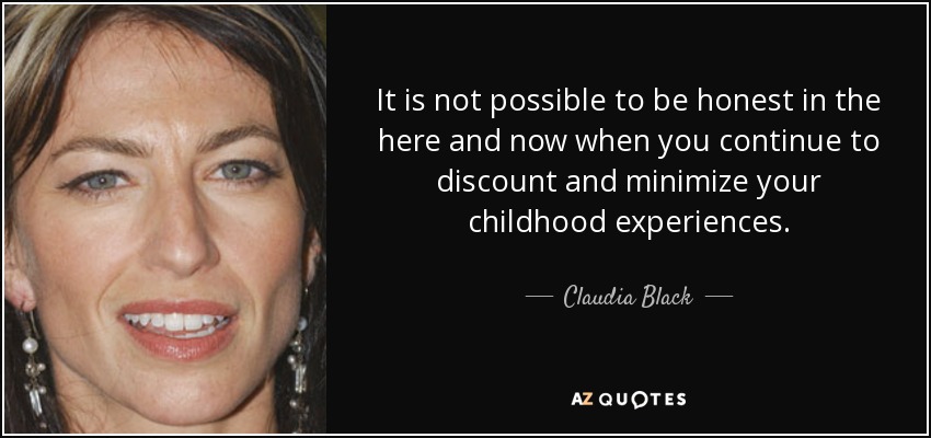 It is not possible to be honest in the here and now when you continue to discount and minimize your childhood experiences. - Claudia Black