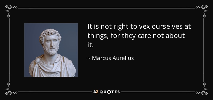 It is not right to vex ourselves at things, for they care not about it. - Marcus Aurelius