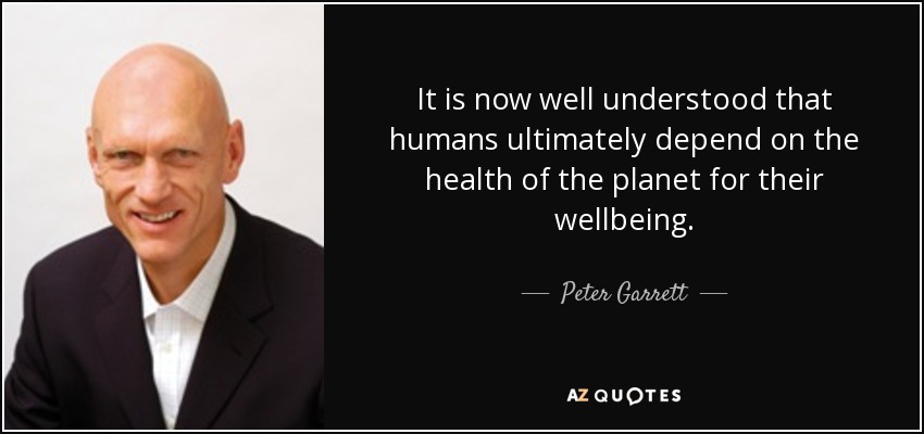 It is now well understood that humans ultimately depend on the health of the planet for their wellbeing. - Peter Garrett