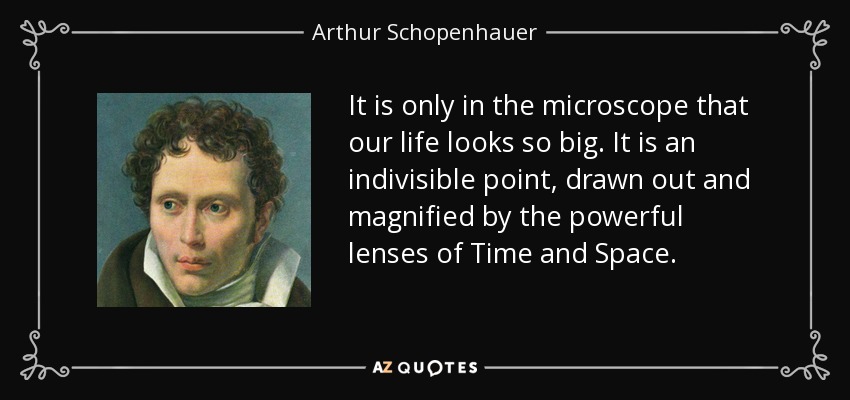 It is only in the microscope that our life looks so big. It is an indivisible point, drawn out and magnified by the powerful lenses of Time and Space. - Arthur Schopenhauer