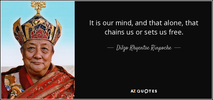 It is our mind, and that alone, that chains us or sets us free. - Dilgo Khyentse Rinpoche