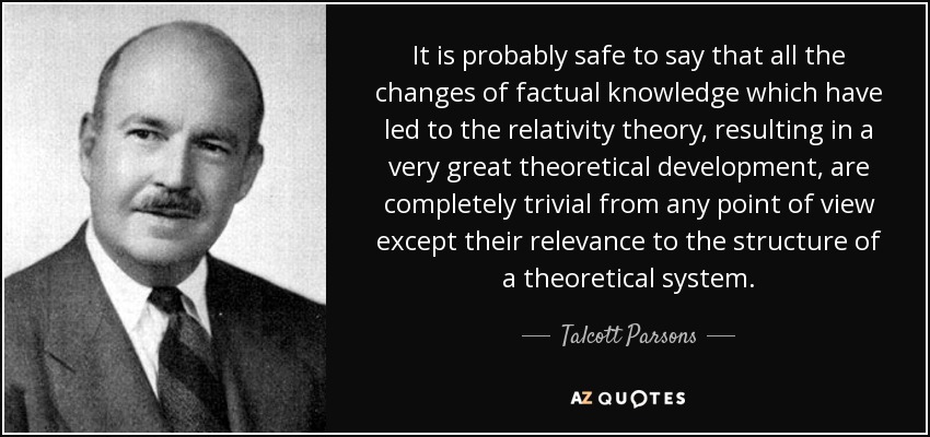 It is probably safe to say that all the changes of factual knowledge which have led to the relativity theory, resulting in a very great theoretical development, are completely trivial from any point of view except their relevance to the structure of a theoretical system. - Talcott Parsons