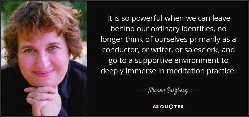 It is so powerful when we can leave behind our ordinary identities, no longer think of ourselves primarily as a conductor, or writer, or salesclerk, and go to a supportive environment to deeply immerse in meditation practice. - Sharon Salzberg